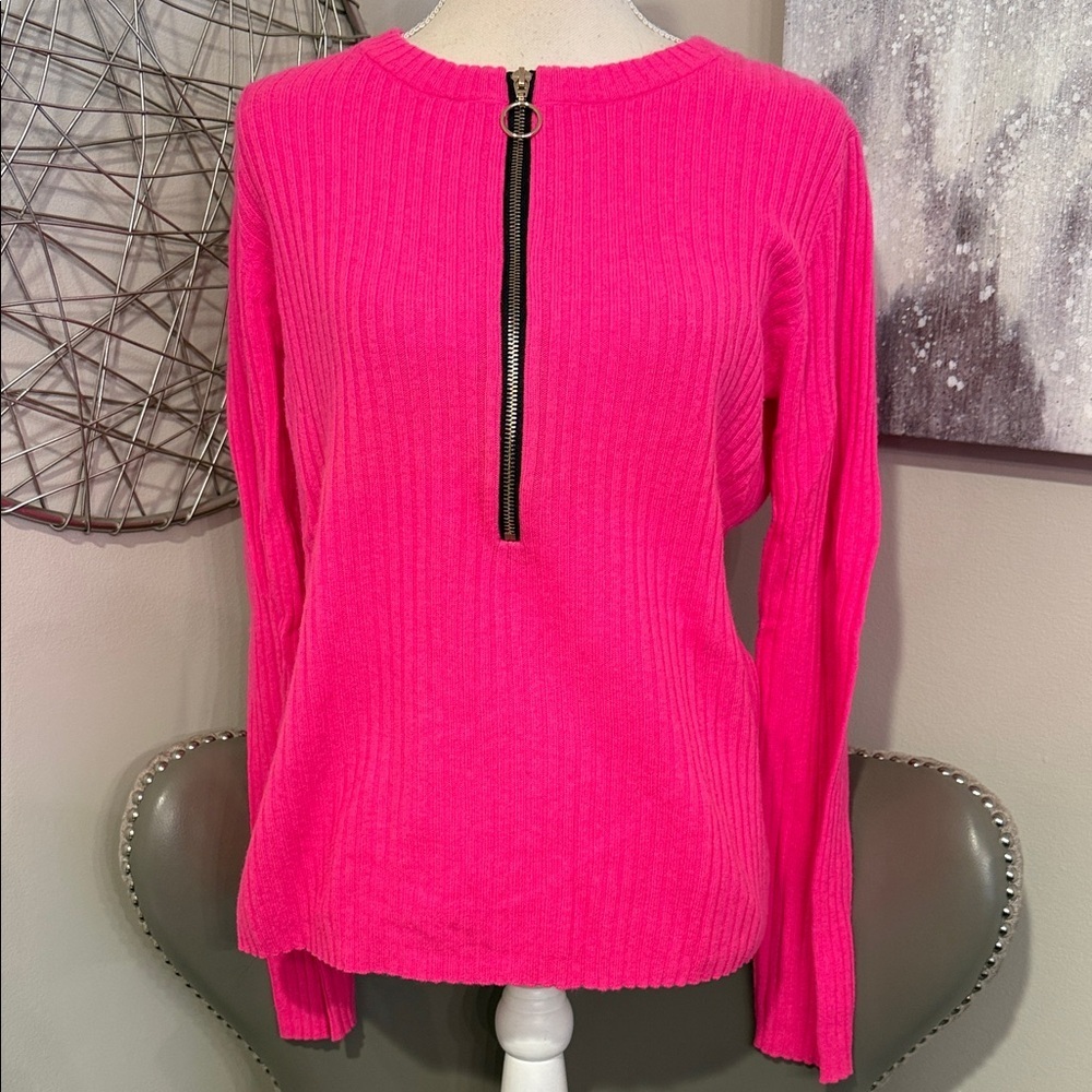 Hot Pink Ribbed Zip-Front Women's Top